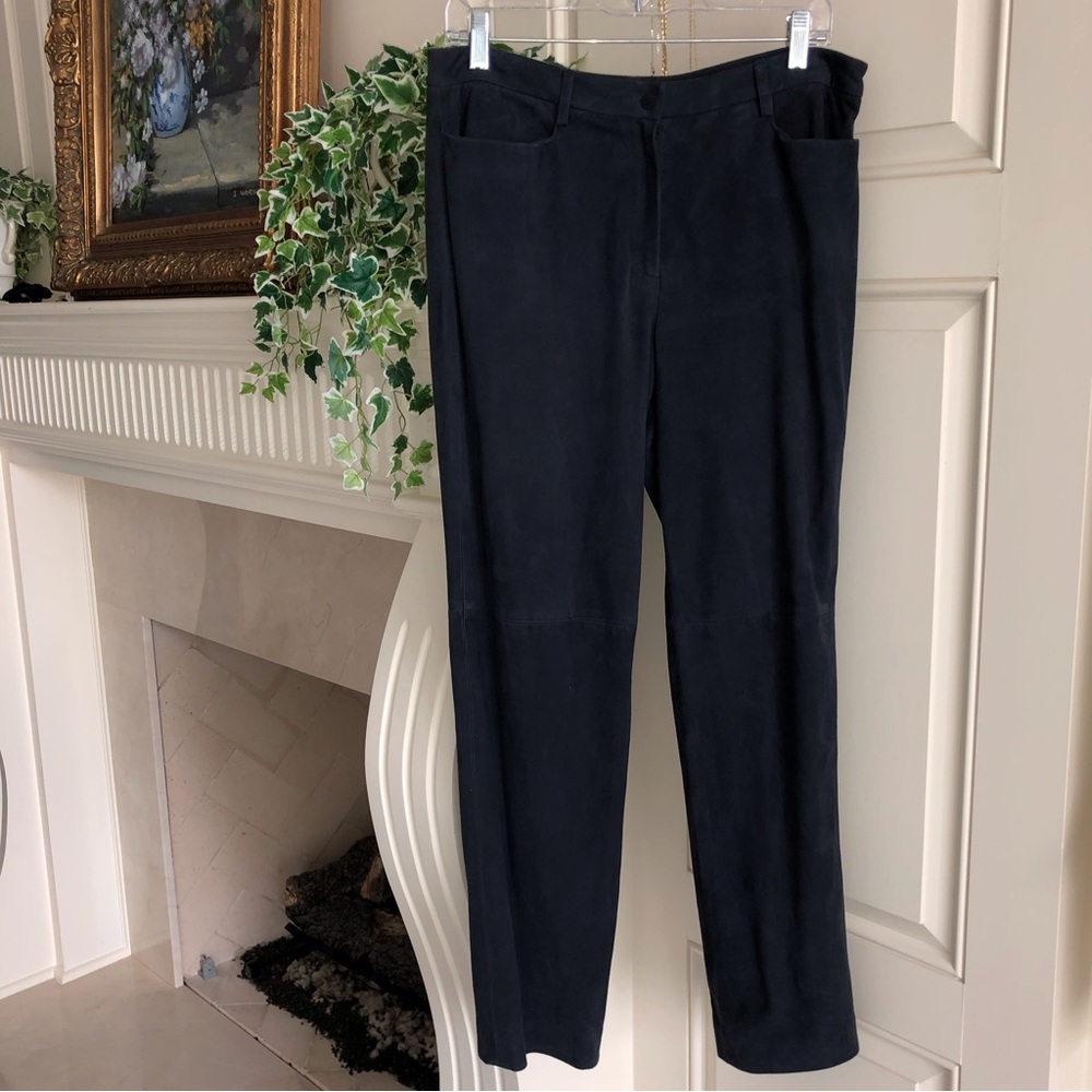 Worth Collection Dark Blue Suede Leather Pants New Size 10